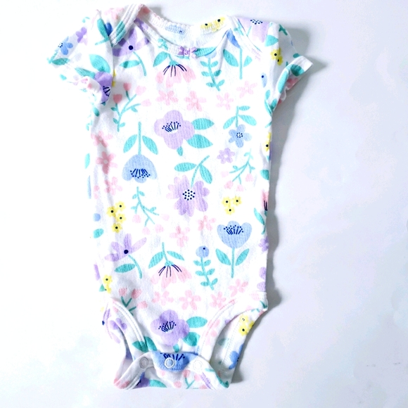 3M Floral Onesie Bodysuit Pink Purple Green - Picture 1 of 3